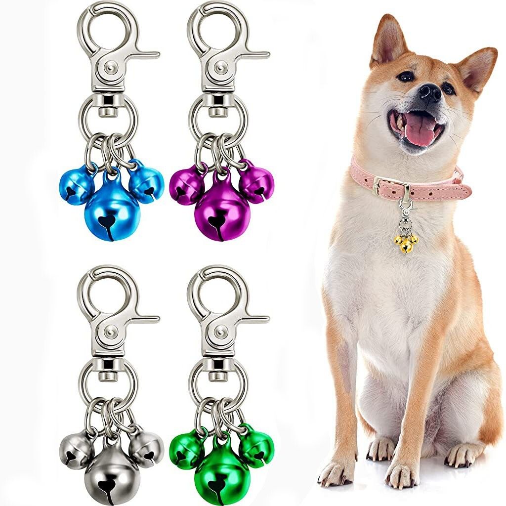 qpets 4 Pieces Pet Bells for Collars Loud Dog Bells Key Rings Dog Bell Collar Charm Bell Dog & Cat Collar Charm-picture-20