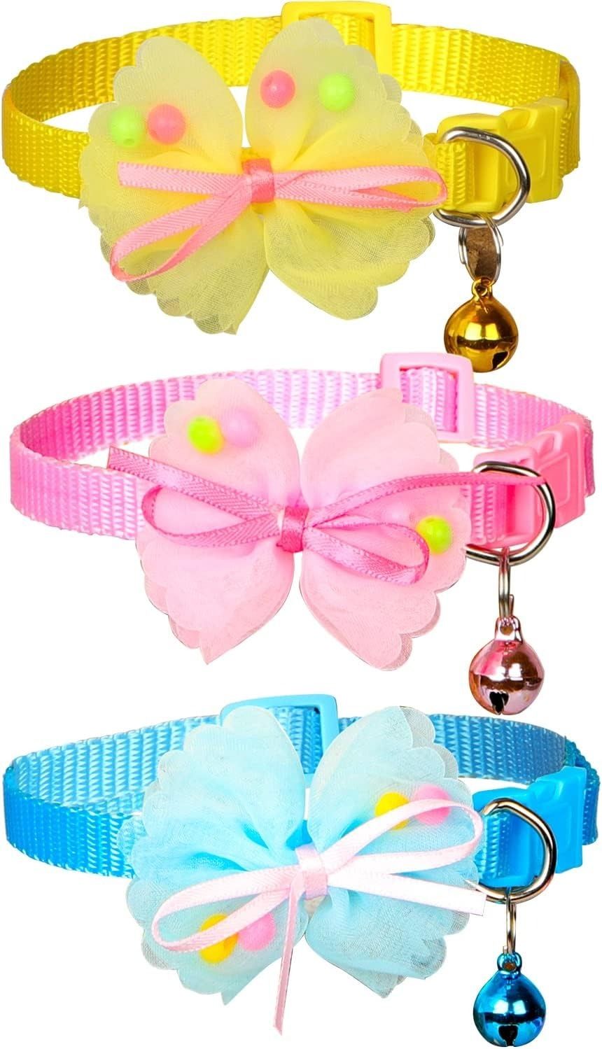 Nylon Cat & Dog Collar with Bow Tie & Bell | Adjustable 10mm Pet Collar (3 Pc) Bell Dog & Cat Collar Charm-image-14