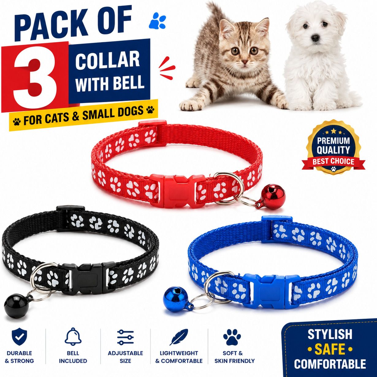 woofyplanet SoftFit Bow Pet Collar with Bell for Cats & Puppies (Pack of 3) Bell Cat Collar Charm-picture-23