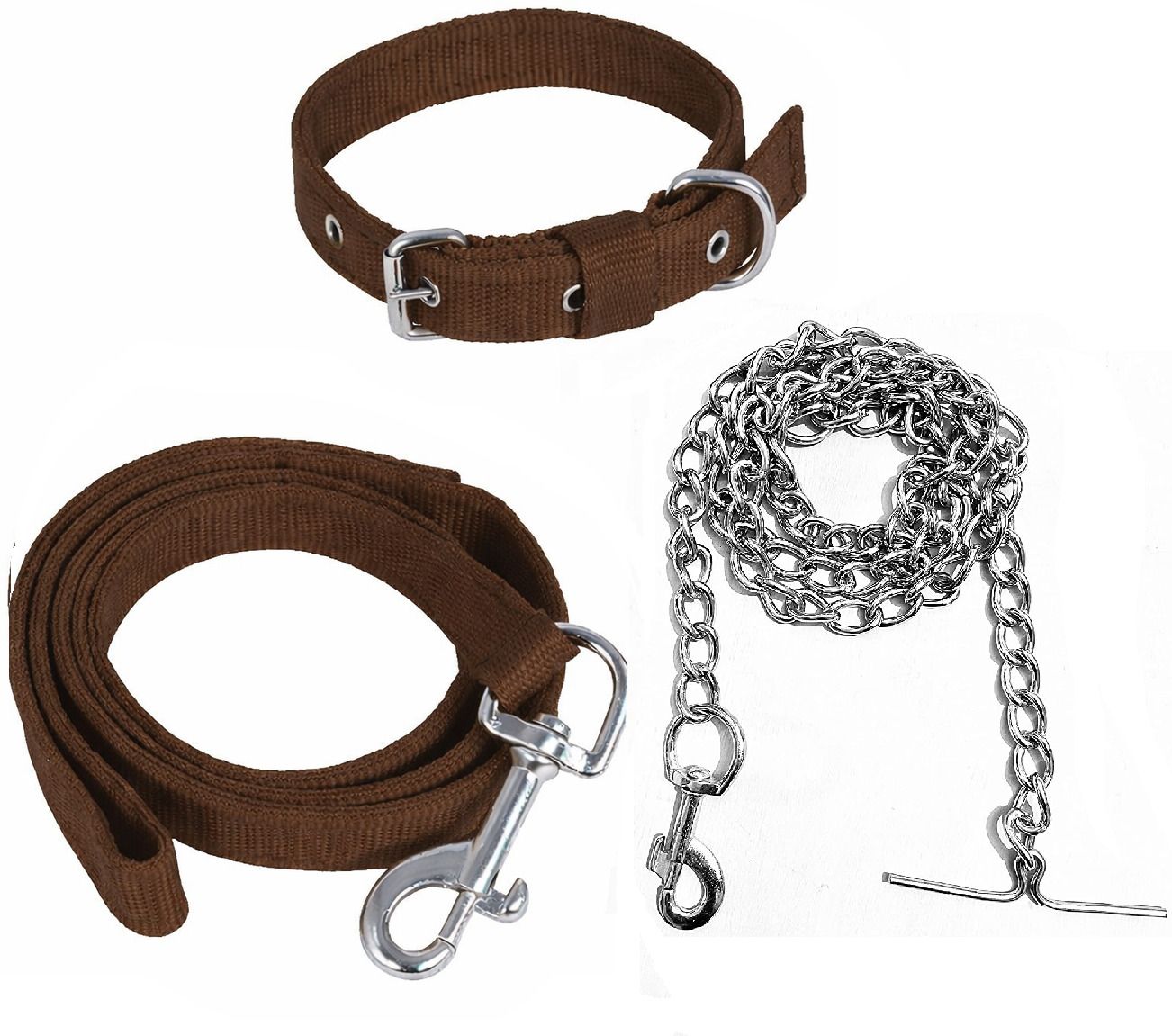 Dog Belt Combo Nylon Collar with Heavy Chain Leash Dog Collar & Leash durable Dog & Cat Collar & Chain-image-22