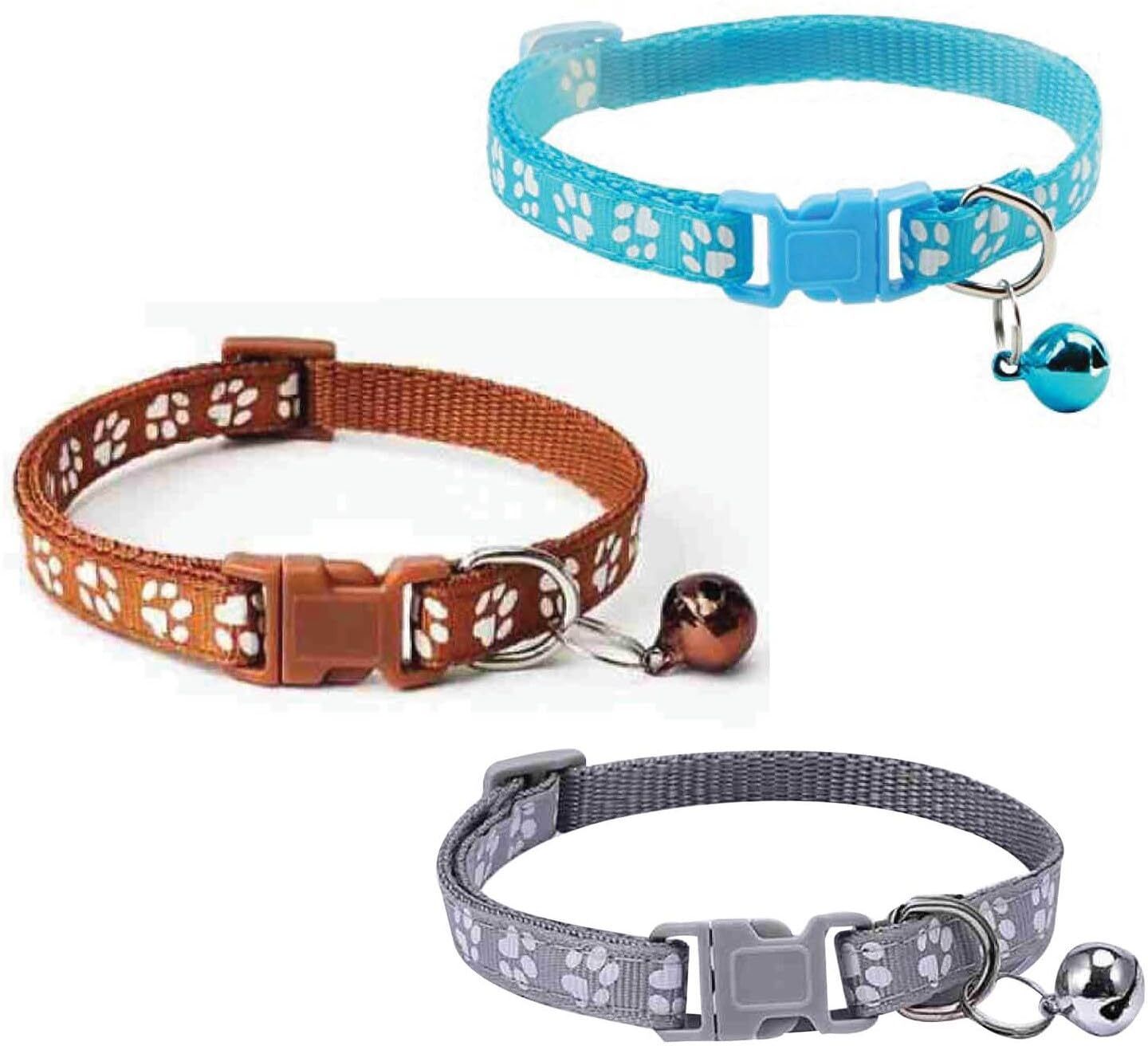 Cat Collars Set of 3 with Bell Neckband with Paw Print Dog & Cat Everyday Collar-image-47