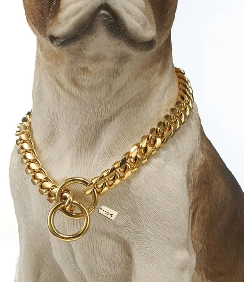 Luxe Gold Cuban Link Chain Double Ring Clasp Style | 26 Inches-Extra Large | Dog Choke Chain Collar-image-11