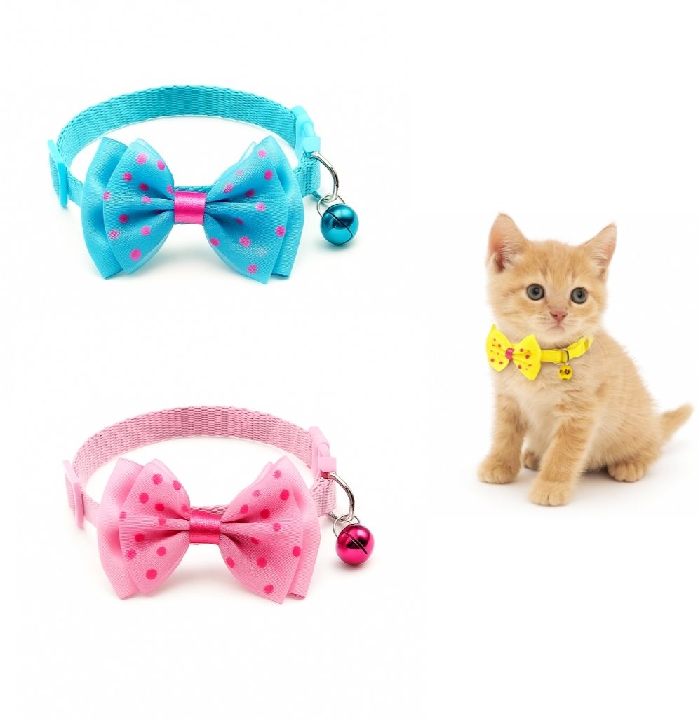 aomnistore 2pcs Adjustable Small Pets Cute Bow-Tie Collar for Puppies & Cats - Stylish Belt Dog & Cat Everyday Collar-picture-11