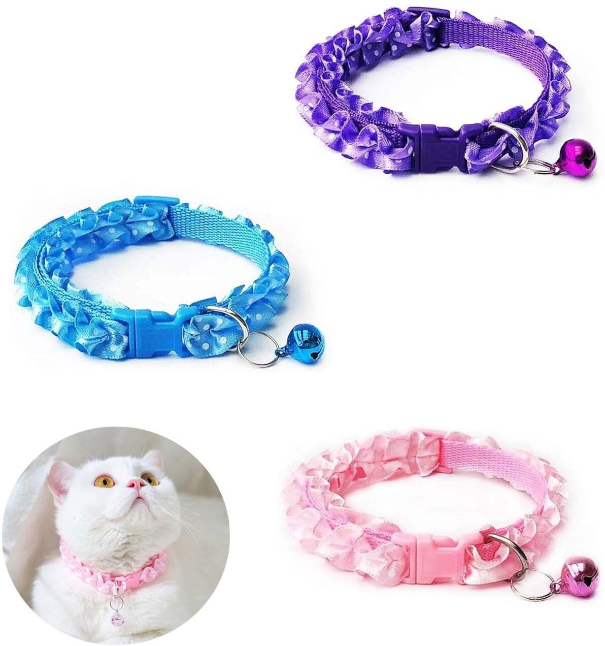 3Pcs Colorful Ruffle Dog collar Adjustable Soft Fabric Cat belt with Bell Dog & Cat Everyday Collar-image-43