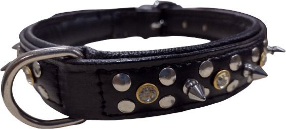 shagul genuine leather dog collar 1 inch black leather spike d ring &artificial nug Dog Everyday Collar-picture-15