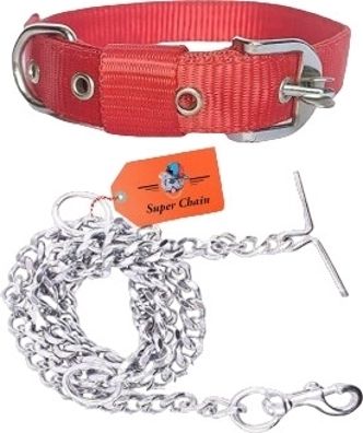 CHAIN Dog Belt Combo Nylon Collar with Heavy Chain Leash Dog Collar & Chain-image-33