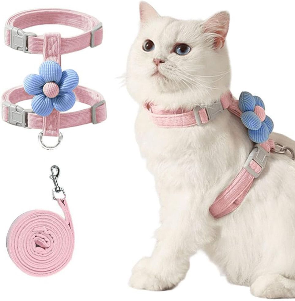 gustave Small Cat Harness and Leash Set Cute Flower Pink Adjustable for Cats 1-3kg Cat Harness & Leash-picture-12