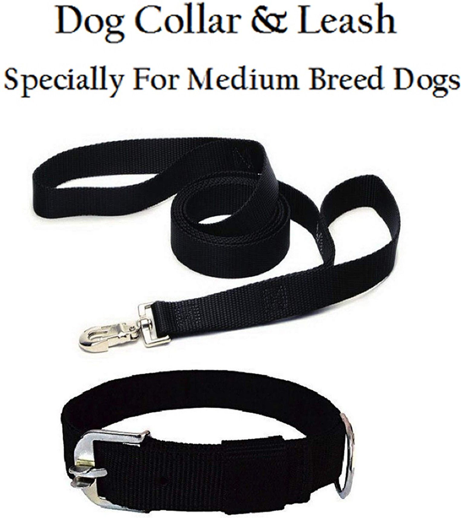 (MEDIUM) BLACK COLOUR DOG COLLAR & BELT NYLON Dog Collar & Leash-image-13