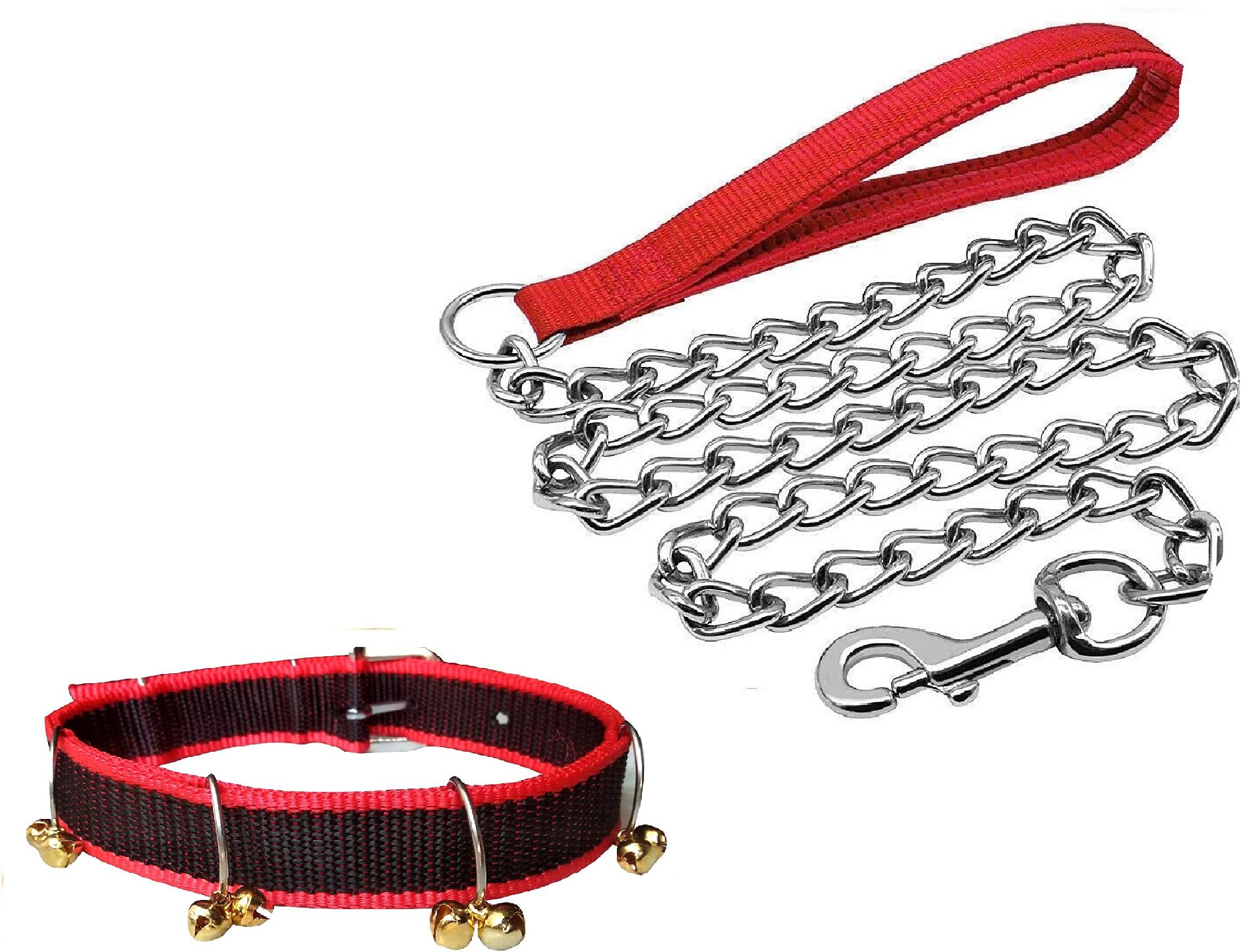 petzoto Good Quality Dog Belt Combo of Nylon Ghungroo Collar with Dog Handle Chain Dog Collar & Chain-picture-15