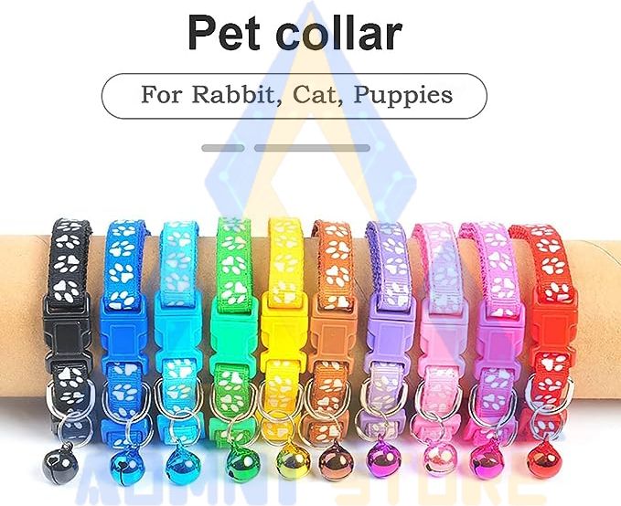 Set of 4pcs Breakaway Puppy Belt Adjustable Cat Collar with Bell Safety Buckle Dog & Cat Everyday Collar