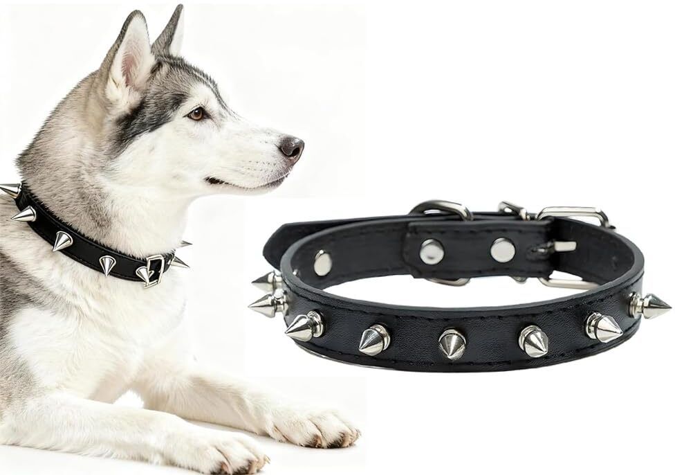 Spiked Dog leather Collar for Medium Dogs,1-inch Wide belt Adjustable 18" to 22" Dog Everyday Collar-image-8
