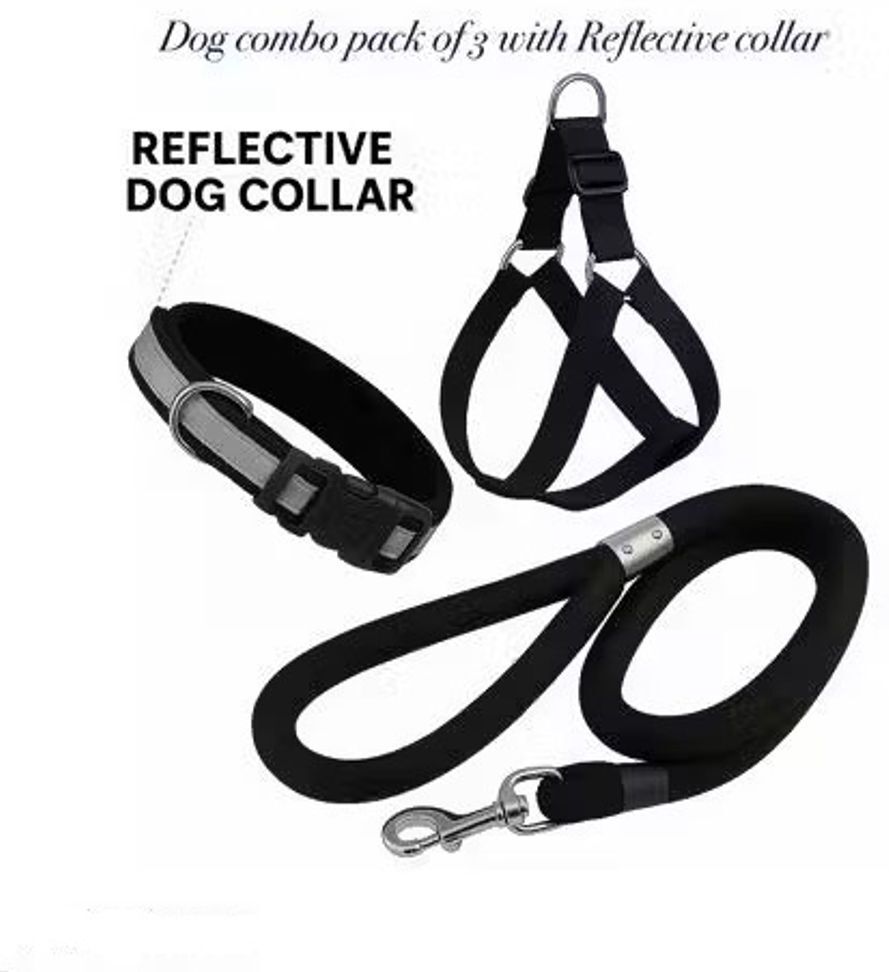 SENAPATI Reflecting dog coller and Harness Rope (Black Medium) Dog Harness & Leash-image-49