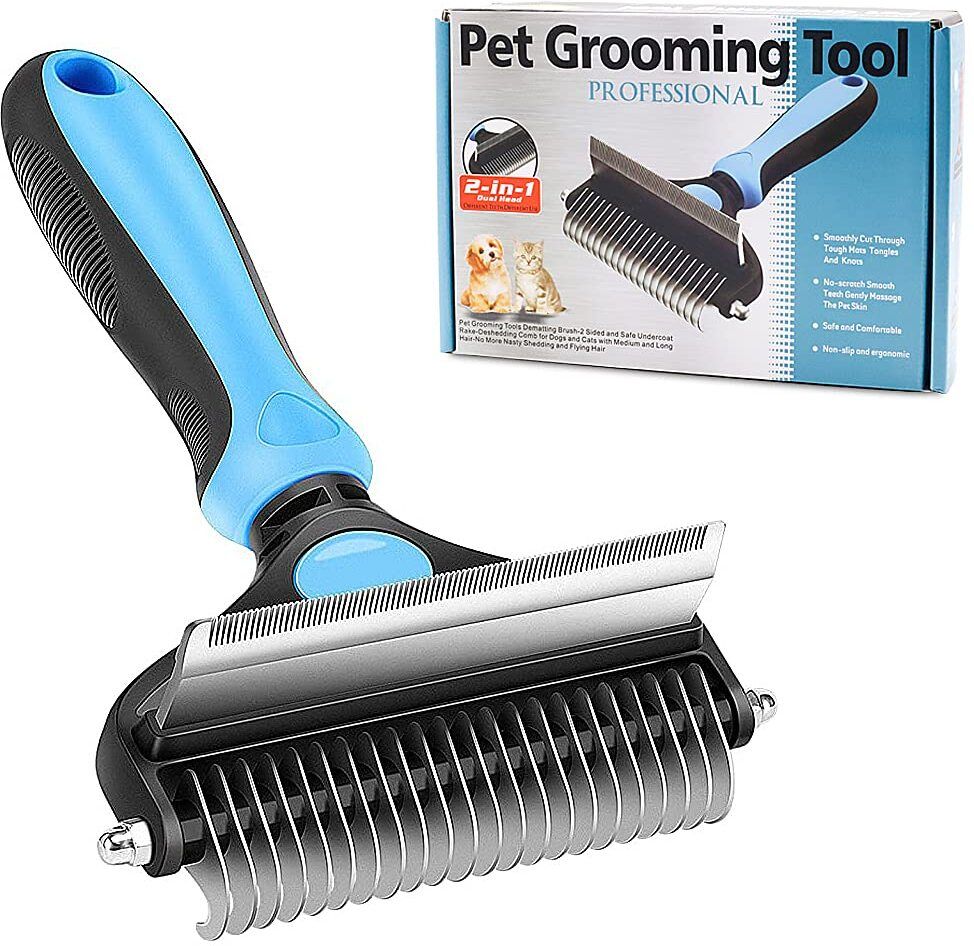 Pet Grooming Brush, 2 in 1 Deshedding Tool & Undercoat Rake Dematting Comb Slicker Brushes for Dog & Cat