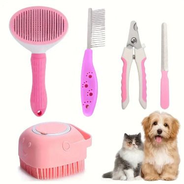 SUPER 1 Set (4pcs) Pet Grooming Kit (PACK OF 4) MULTICOLOR MEDIUM Basic Comb forDog & Cat-image-21
