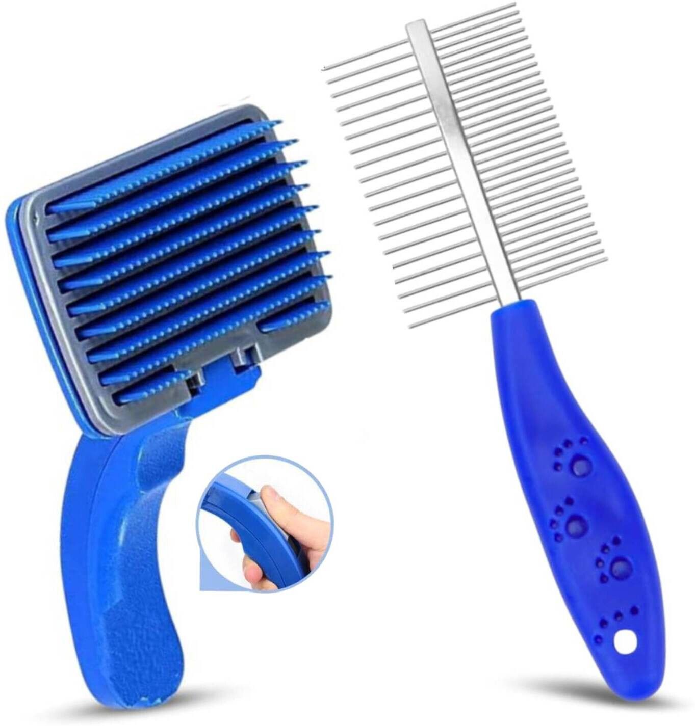2-in-1 Pet Grooming Combo-Self-Cleaning Slicker Brush & Dual Dematting Comb Slicker Brushes for Dog, Mouse, Horse, Monkey, Rabbit, Dog & Cat-image-6