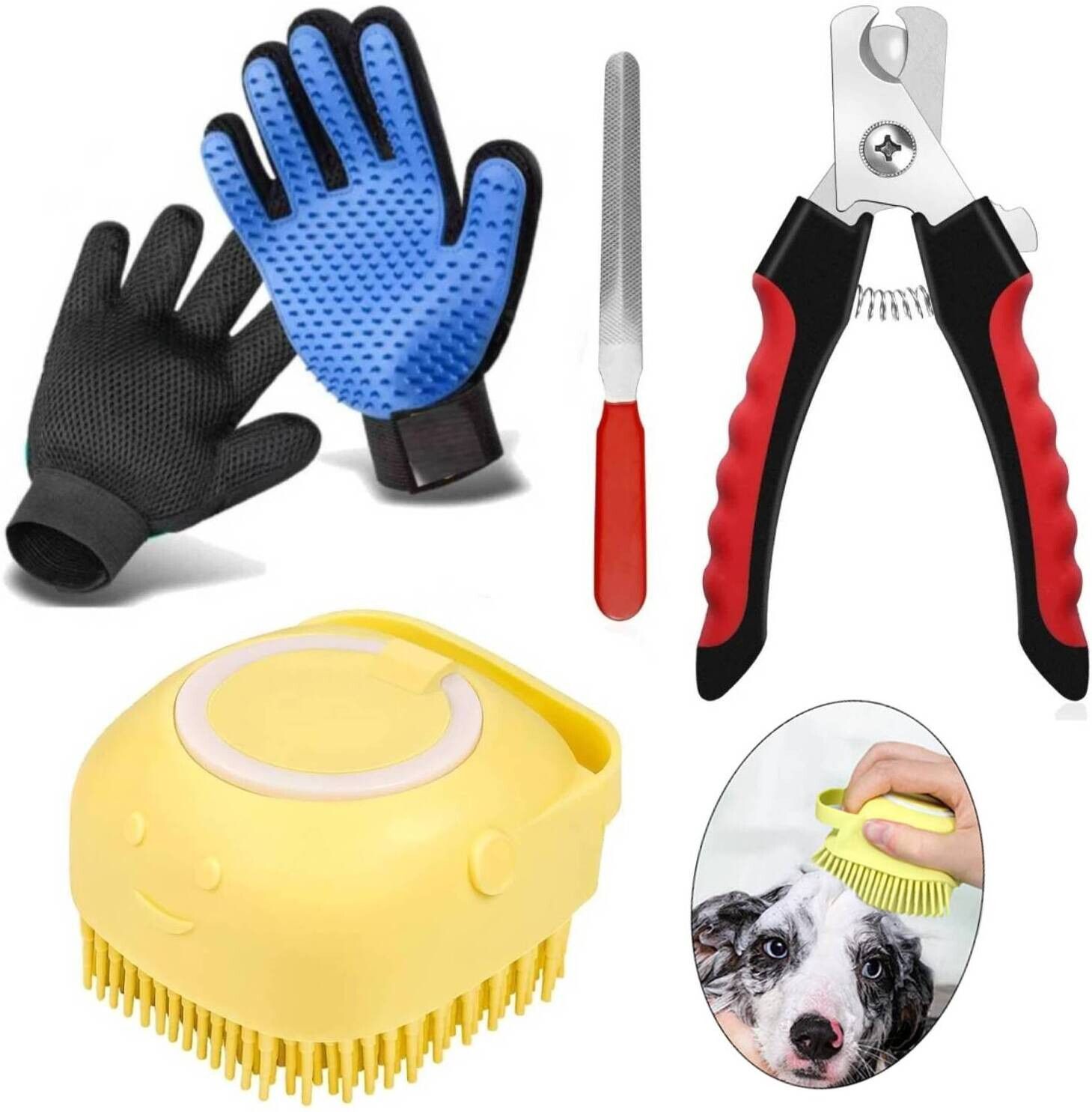 Pack of 4 Pet Grooming Kit for Dogs | Bath Brush, Nailcutter & Deshedding Glove Basic Comb for Dog, Cat, Rabbit, Hamster, Mouse, Dog & Cat-image-30