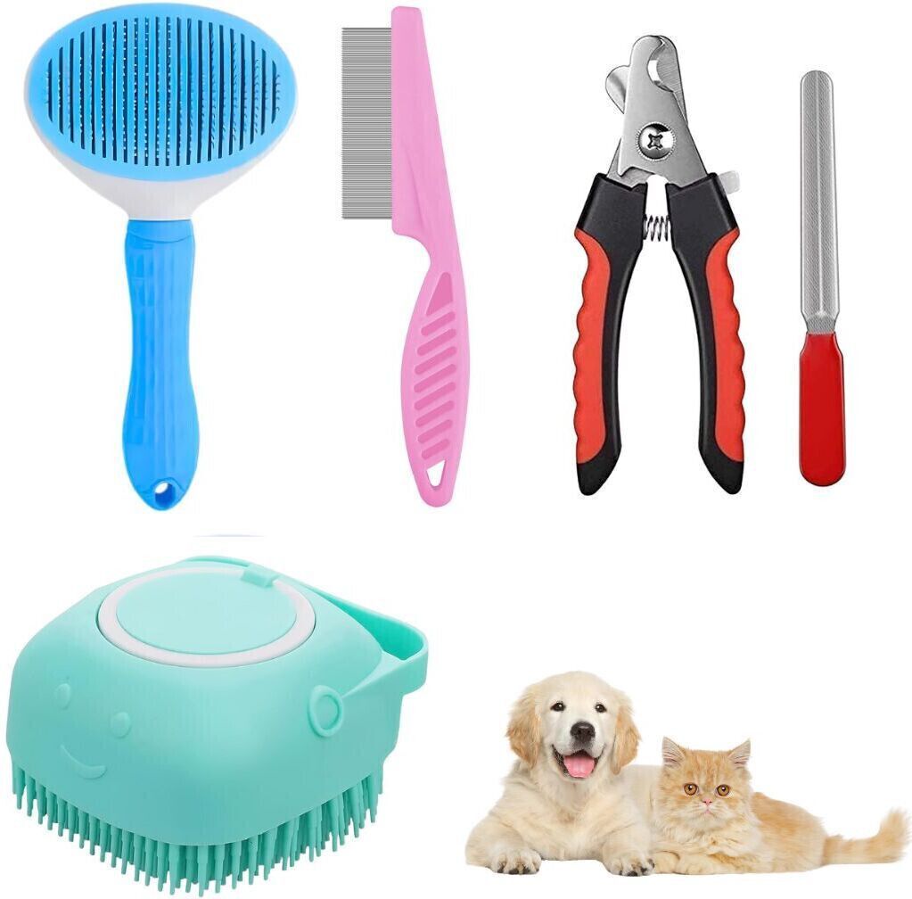 trendkart Pet Grooming all in 1 ,shampoo brush, flea comb,nail clipper, hair sleeker Brush Plain/ Bristle Brushes for Dog & Cat-picture-33
