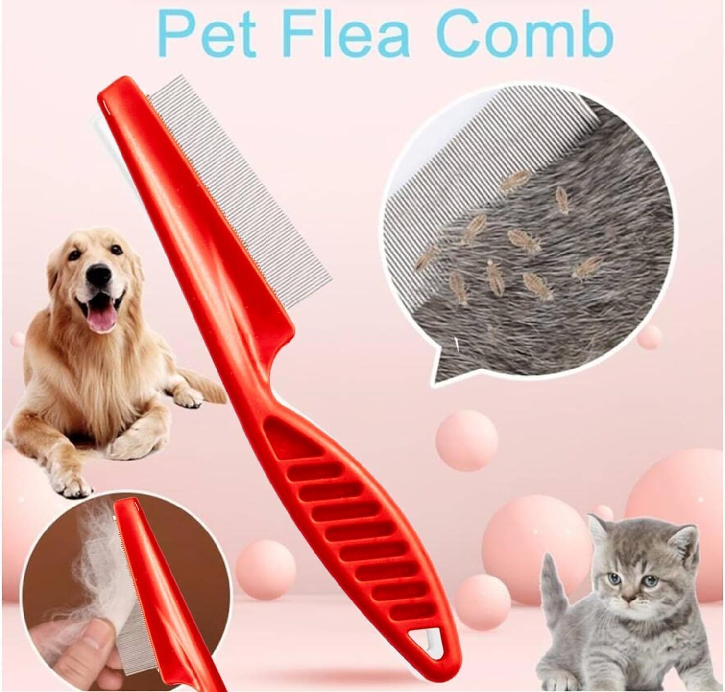 Pet Grooming Comb, Flea Comb for Ticks, Nits, Flea Remover-RED, Basic Comb for Dog & Cat-image-22