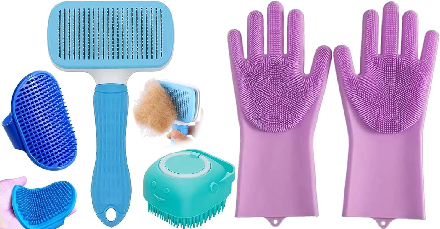 tryv Pet Grooming Kit Combo Brush Glove Shampoo Dispenser Bath Set Dog Cat Slicker Brushes for Dog, Cat, Dog & Cat-picture-38