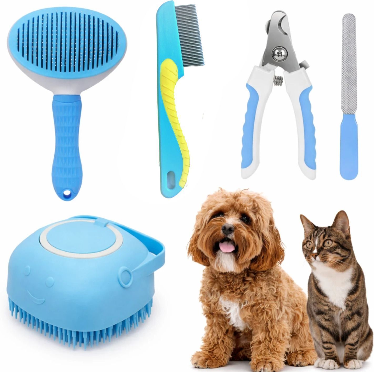 trendkart 4-in-1 Pet Grooming Set Dog Cat Nail Cutter Slicker Bath Brush Flea comb Basic Comb for Dog & Cat-picture-12
