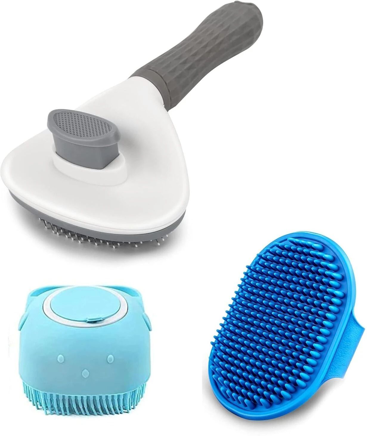 petjoy 3Pcs Pet Grooming Combo-(Oval Slicker, Massage Bath Glove, Shampoo Dispenser Slicker Brushes for Dog, Cat-picture-14