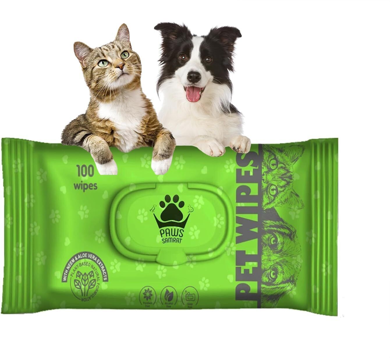 paws samrat Natural Neem & AloeVera Extract Biodegradable Premium Anti-Bacterial All Breed Pet Ear Eye Wipes-picture-17