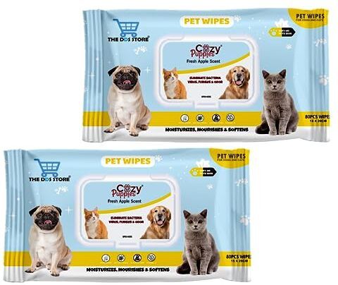 cozy puppies 2.Packet Wipes Hypoallergenic Puppy Cleaning Wipes for Body Apple Scent 6"x 8" Pet Ear Eye Wipes-picture-16