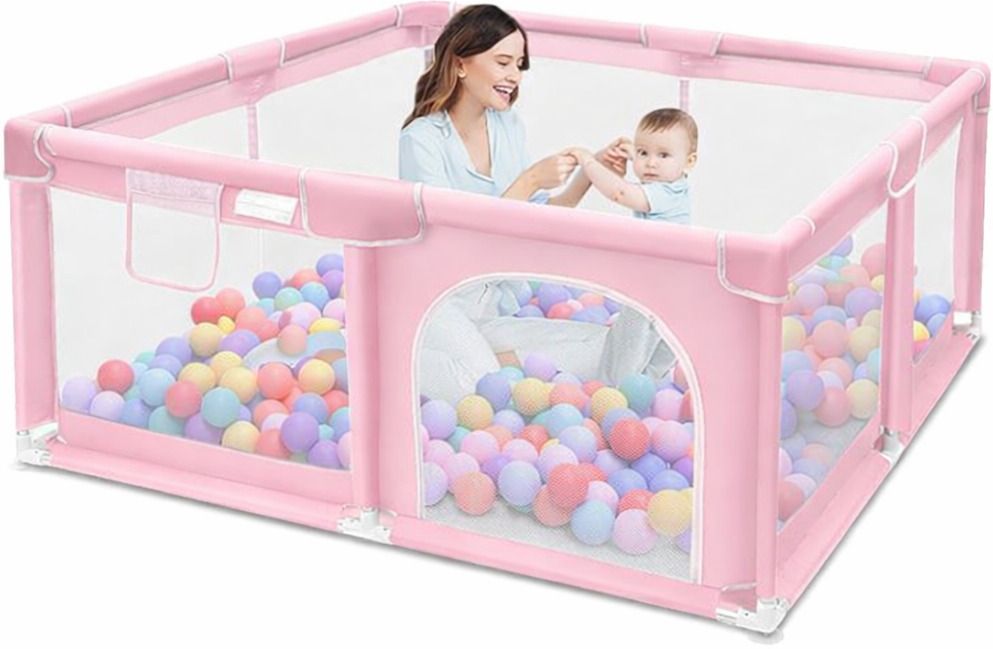 Baby Playpen Game Fence with Mesh Safety Sides and Color Balls-image-19