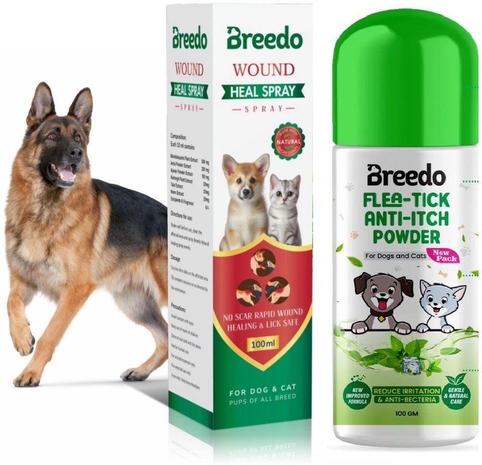 breedo Dog Wound heal Spray (Helps cut,burns) (100gm)+Dog Flea-Tick Powder (100gm) Pet First Aid Kit-picture-32