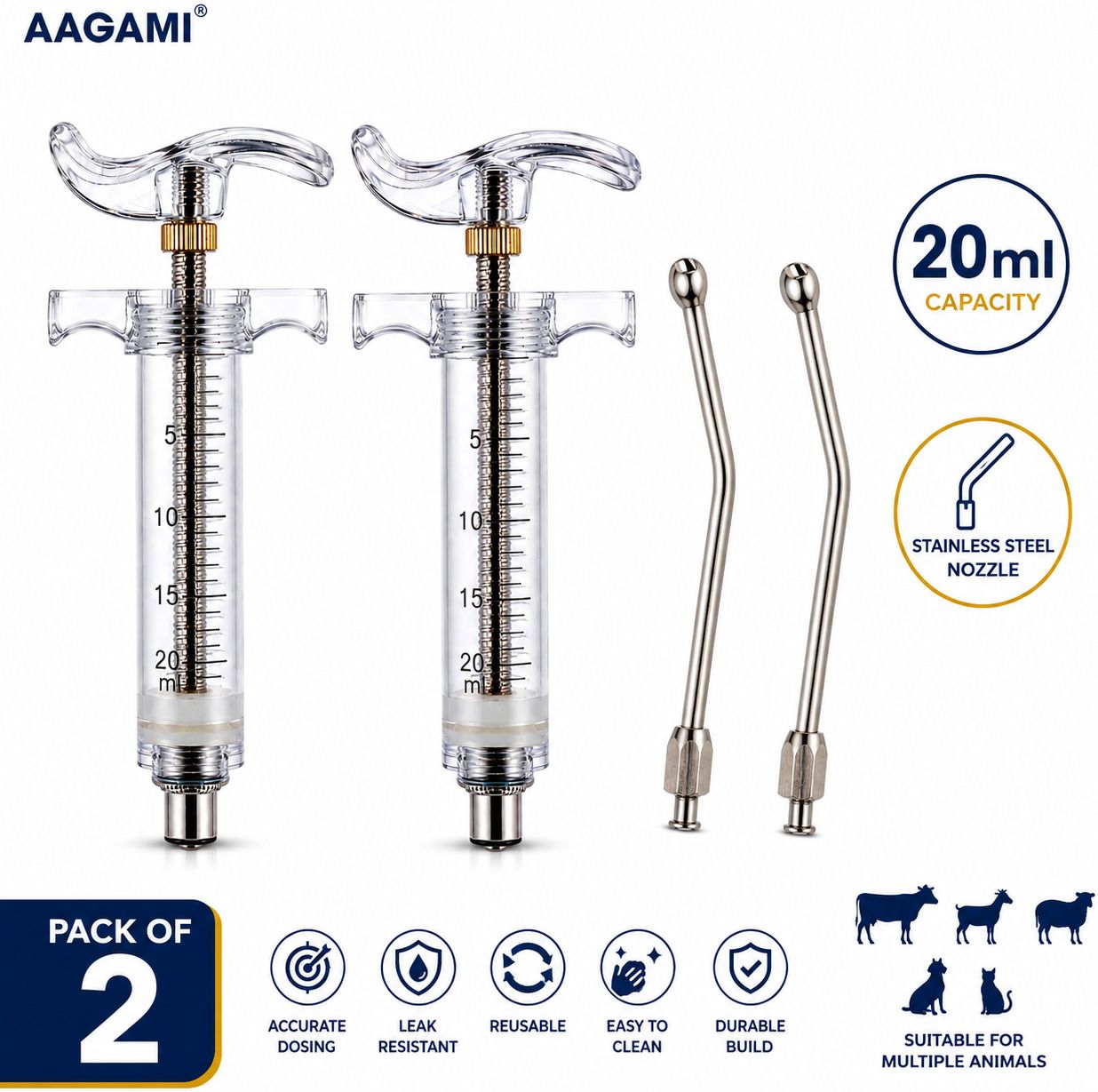 20ml Animal Oral Feeding Syringe | Stainless Steel Nozzle for Cow Goat Pack of 2 Pet First Aid Kit-image-26