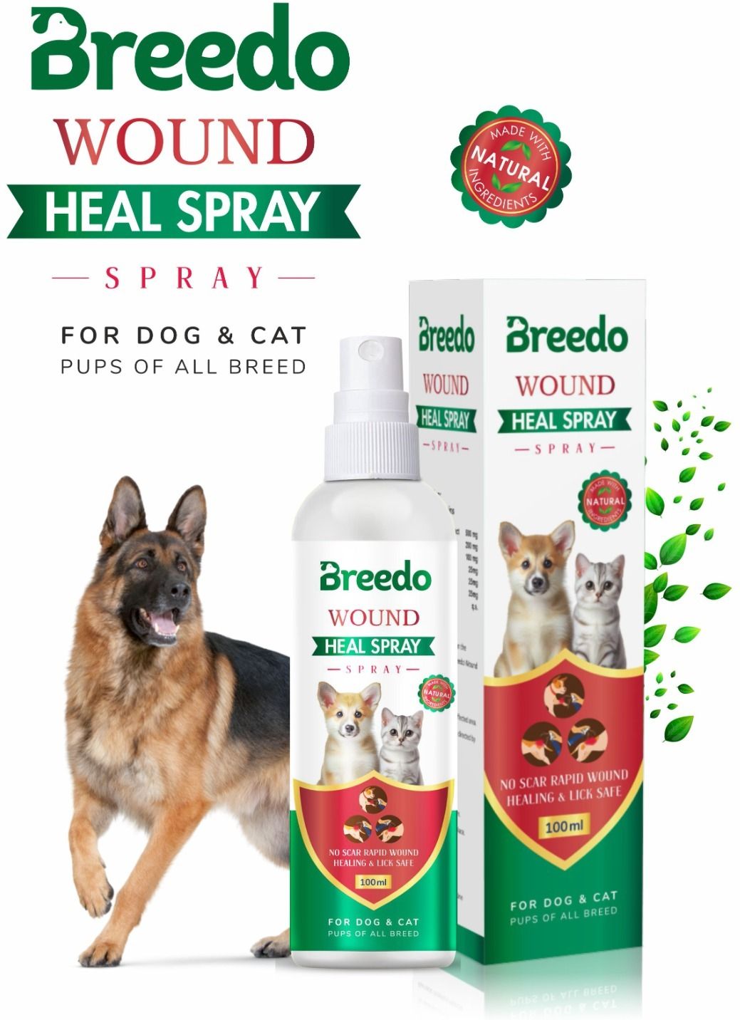 Wound Healing Spray For Dog & Cat || Lick-Safe, Non-Irritant Pet First Aid Kit Pet First Aid Kit