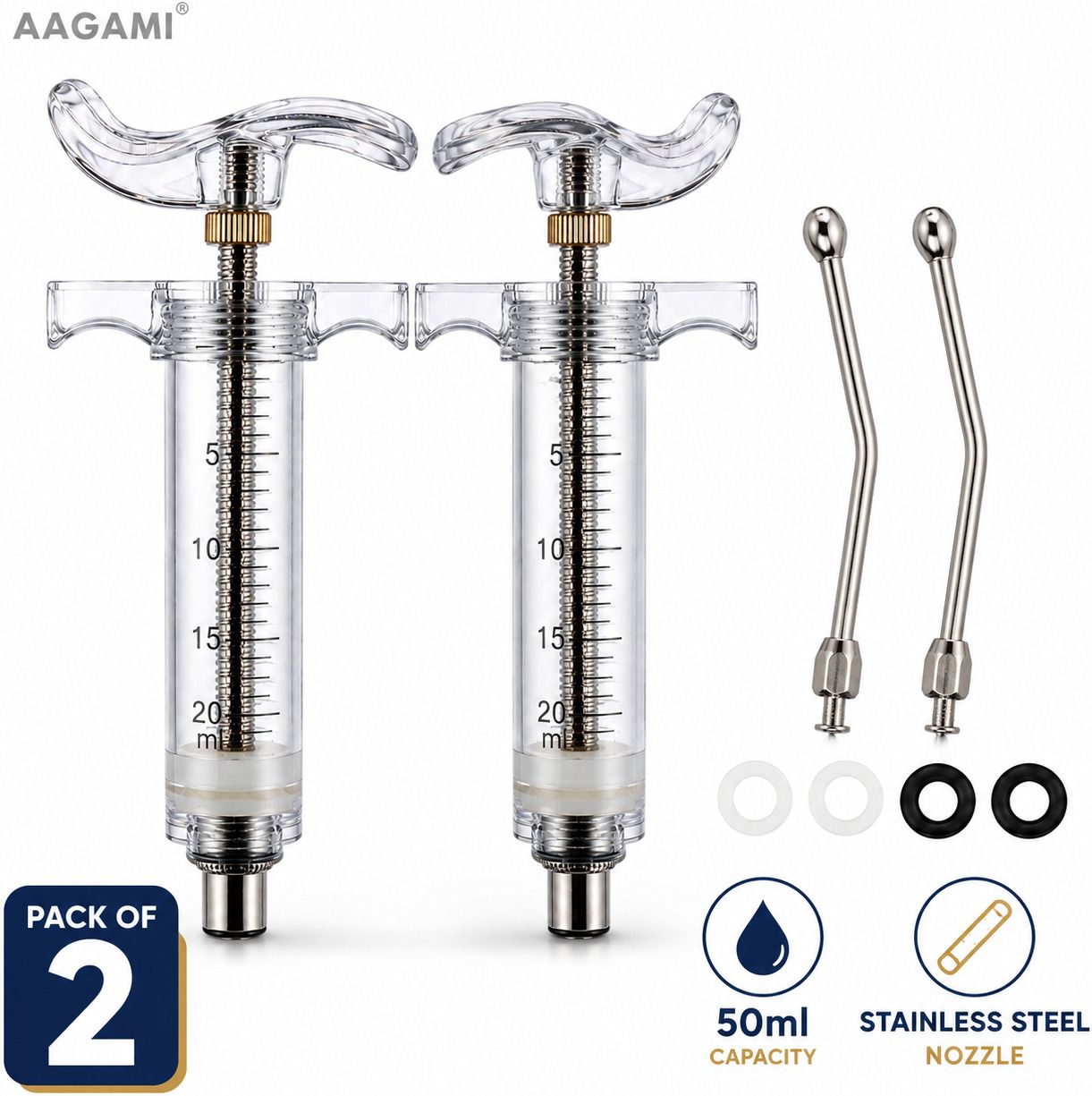 50ml Livestock Drenching Syringe with Stainless Steel Nozzle Pack of 2 Pet First Aid Kit-image-27