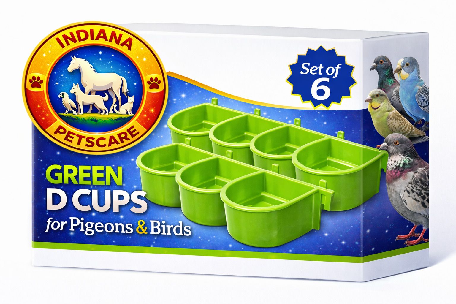 indiana petscare D Cup Green Colour Bird Feeder Bowl Set of 6 for Pigeons, Parrots & Caged Birds Pet Food Dispenser-picture-0