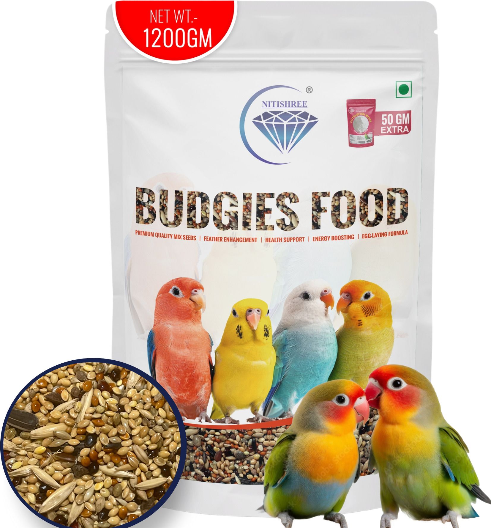 nitishree Premium Bird Food for Imported Seed Mix-1200g with Calcium 50g for Budgies Food Nuts 1250 kg Dry New Born, Adult, Young, Senior Bird Food-picture-28