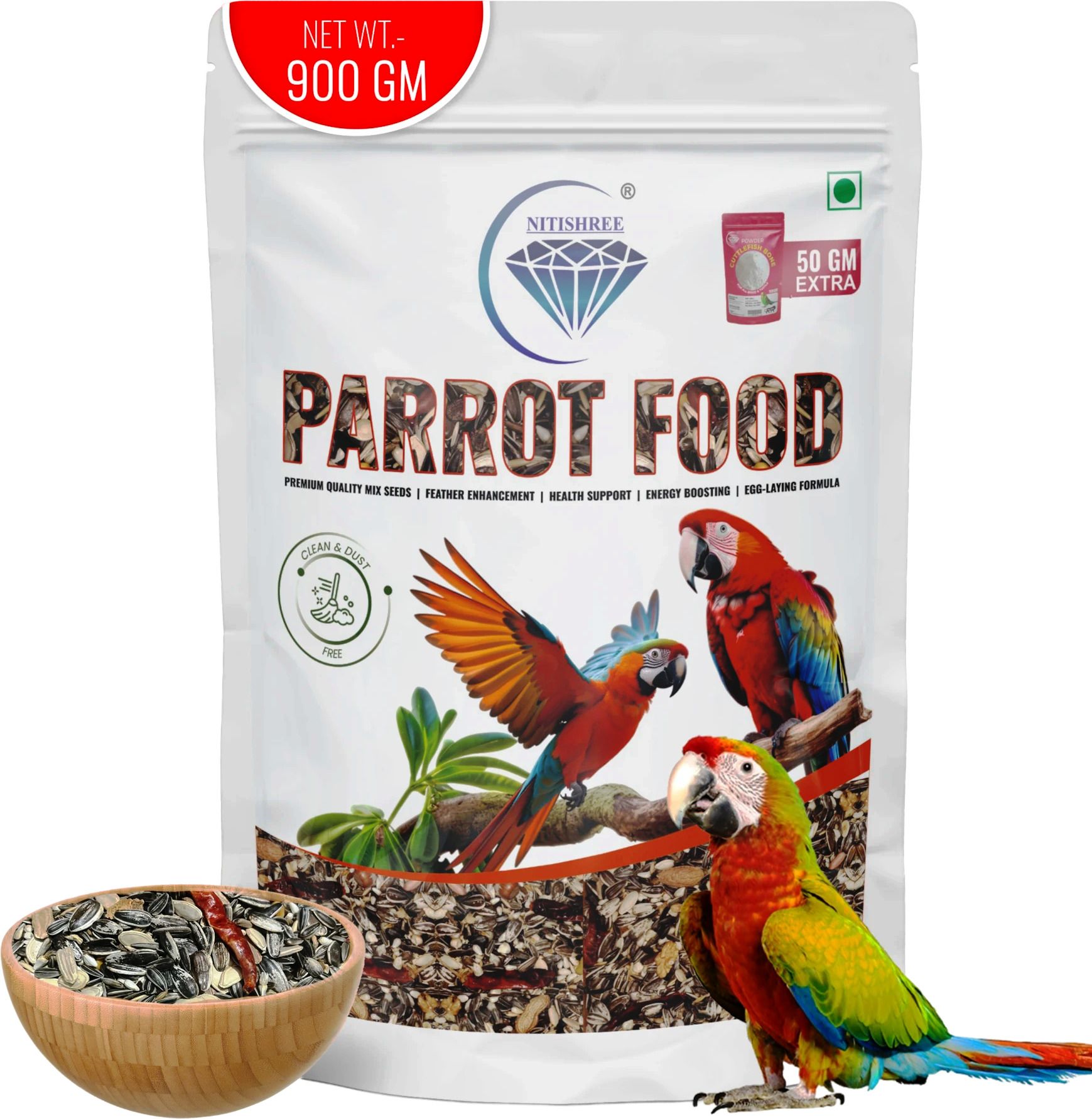 Parrot Food Mix Seeds 900g + Free Calcium Powder 50g for Big Parrots Bird Food Nuts 0.9 kg Dry Adult, Young, Senior Bird Food-image-25