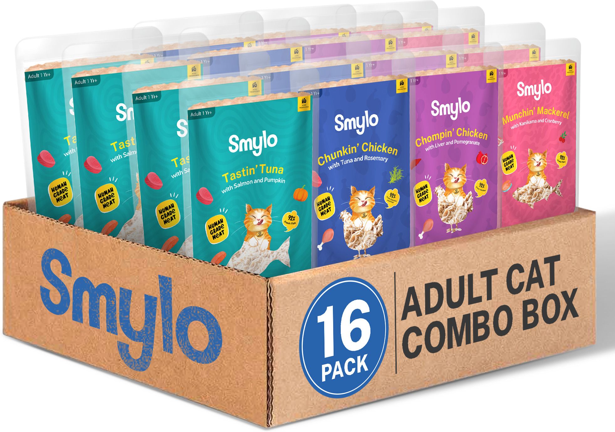 smylo Natural Healthy Wet Cat Food (1+ yrs) Combo of Chicken, Tuna, Salmon, Mackeral, Liver 1.12 kg (16x0.07 kg) Wet Adult Cat Food-picture-27