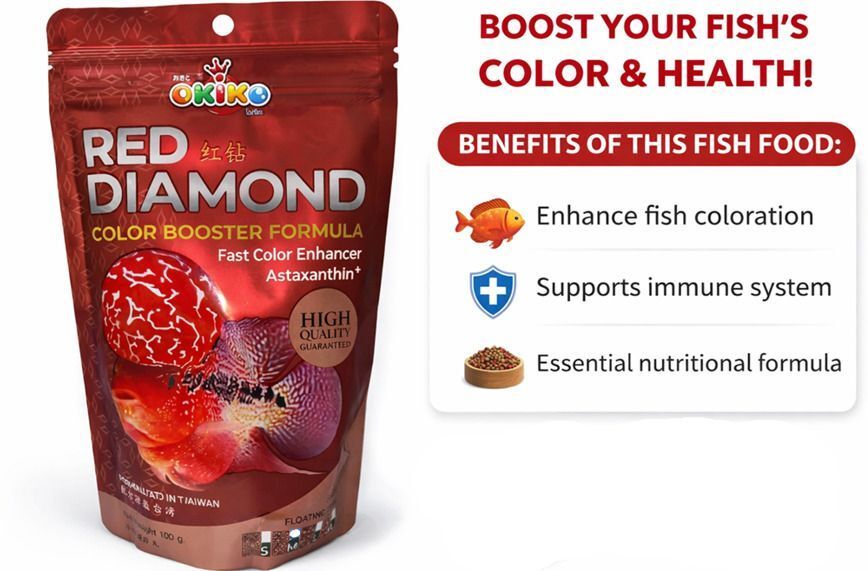 Okiko Red Diamond Flowerhorn food 100grams L Size Pellets Fish 0.1 kg Dry All Life Stages Fish Food-picture-27