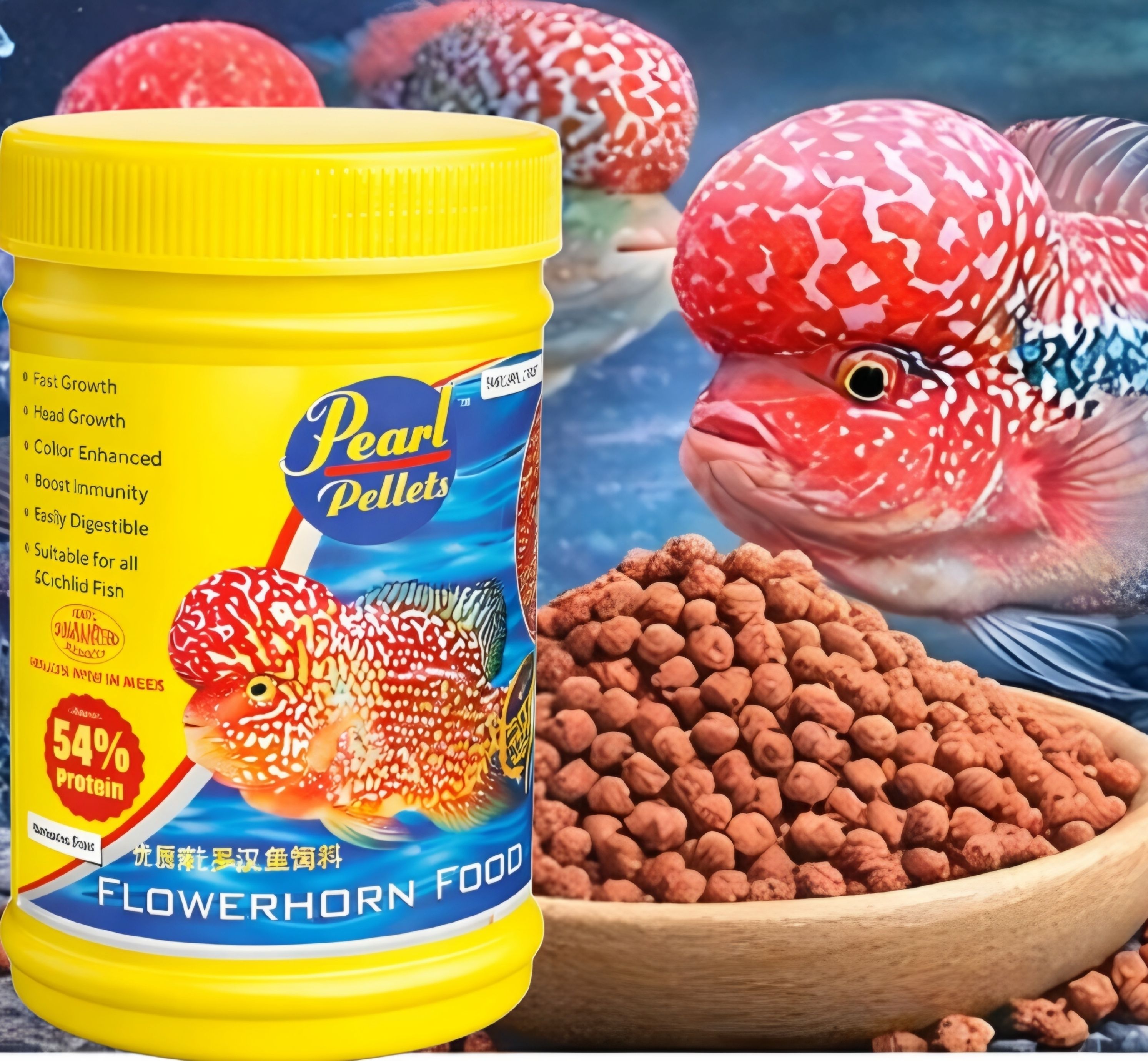 pearl pellets Flowerhorn Fish Food | 54% High Protein | Head Growth & Colour Enhance | 100g Fish 0.1 kg Dry Young, Senior, Adult Fish Food-picture-28