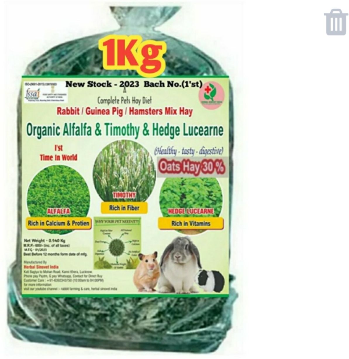 herbal sinovet india Organic Rabbit/Guinea pig/Hamster - Alfalfa & Timothy Mix Hay Fruit 1 kg Dry Adult, Senior, Young Rabbit Food-picture-25