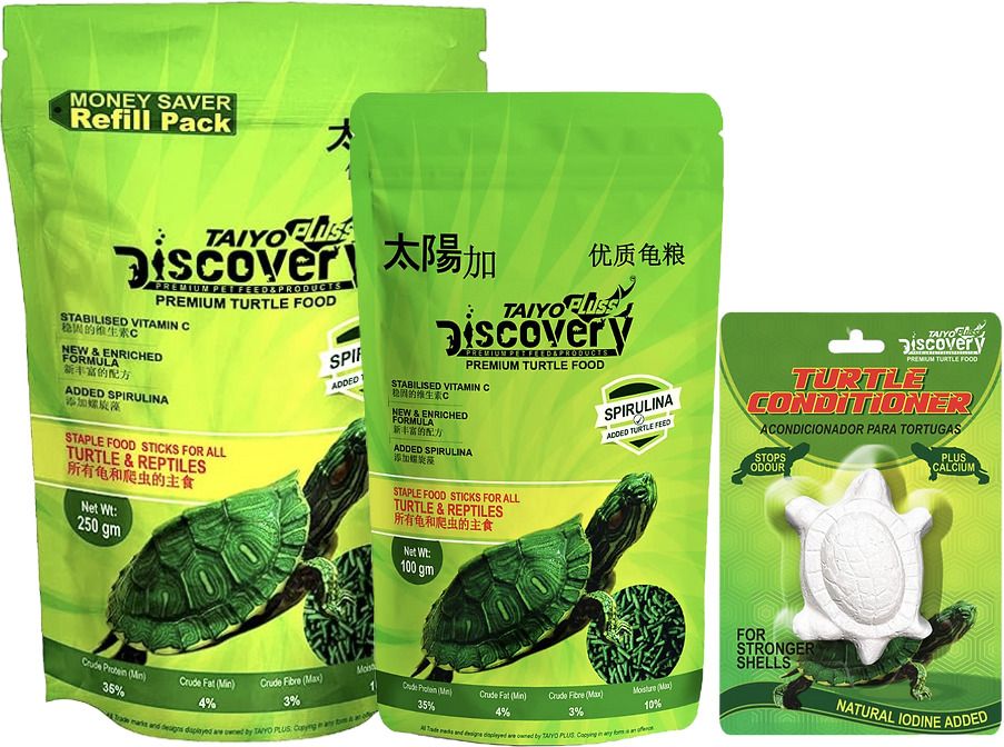 taiyo pluss discovery Turtle Food 250g (Pouch) + 100g (Pouch)+ Conditioner Vegetable 0.4 kg (3x0.13 kg) Dry Young Turtle Food-picture-13