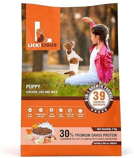 lickicious Dry Puppy Dog Food, High Protein Chicken & Rice Puppy Food, 39 Nutrients Formula Chicken, Egg, Milk 3 kg Dry Young Puppy Food-picture-24