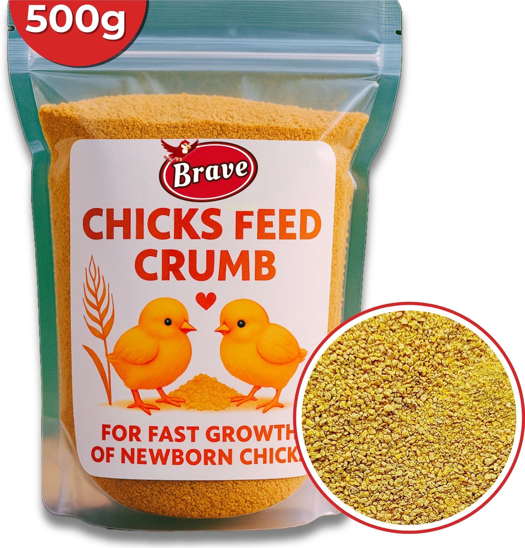 brave Baby Chicks Feed Chicken Pellet Feed 500Gm Packet, for Fast Growthin of Chicks Chicken 0.495 kg Dry Adult, New Born, Senior, Young Bird Food-picture-33
