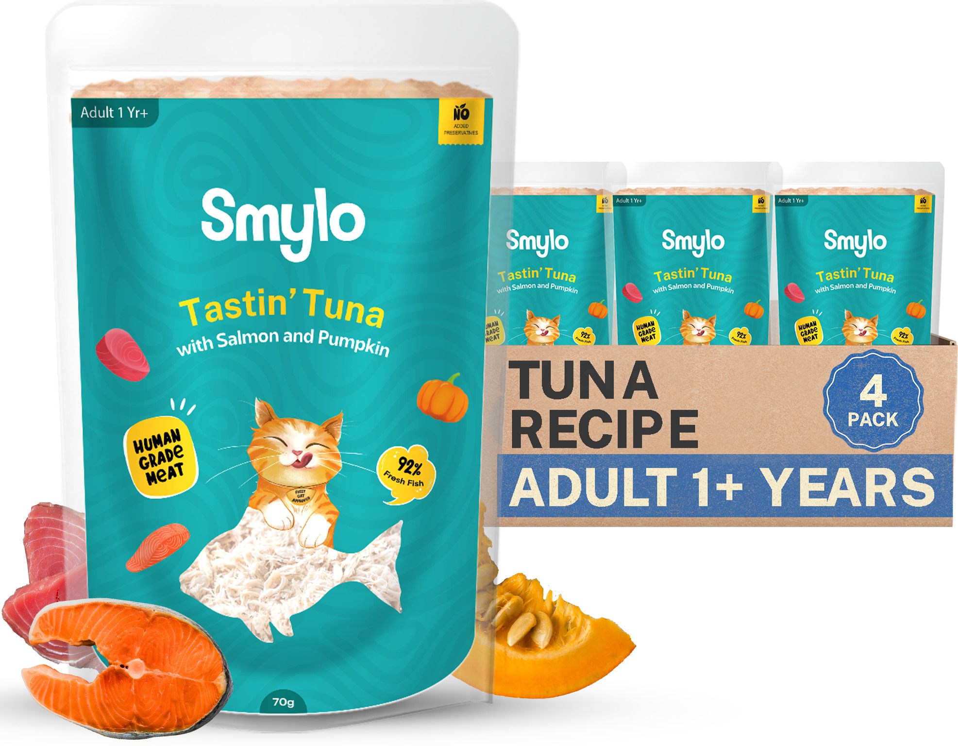 Natural Healthy Wet Cat Food (1+ yrs) Tuna, Salmon 0.28 kg (4x0.07 kg) Wet Young Cat Food-image-21