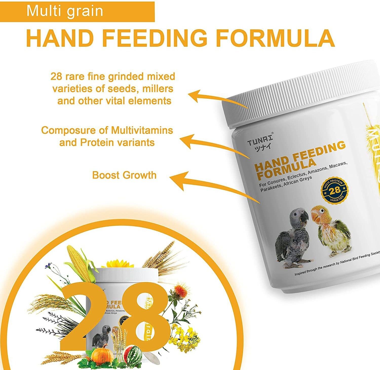 tunai Multi Grain Mix Fine Powdered Hand Feeding Formula For All New Born Baby Birds 0.25 kg Dry New Born, Young Bird Food-picture-42