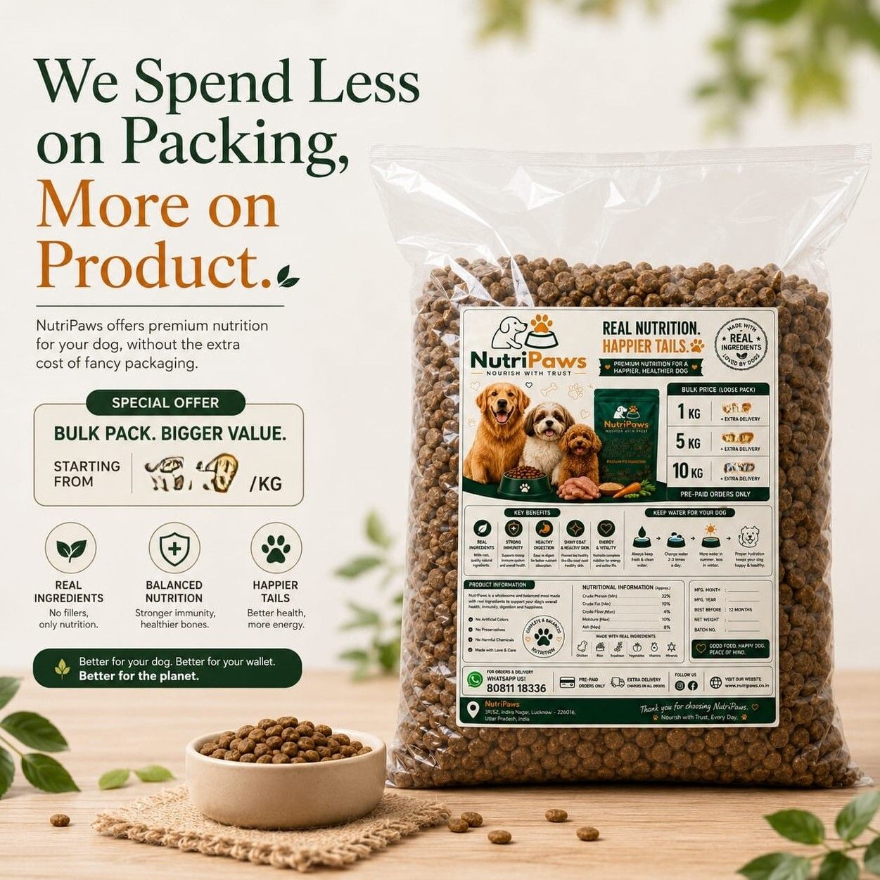 NUTRIPAWS PREMIUM DOG FOOD Liver, Chicken, Egg, Crab, Vegetable 1 kg Dry Adult, Senior, Young Dog Food-image-20