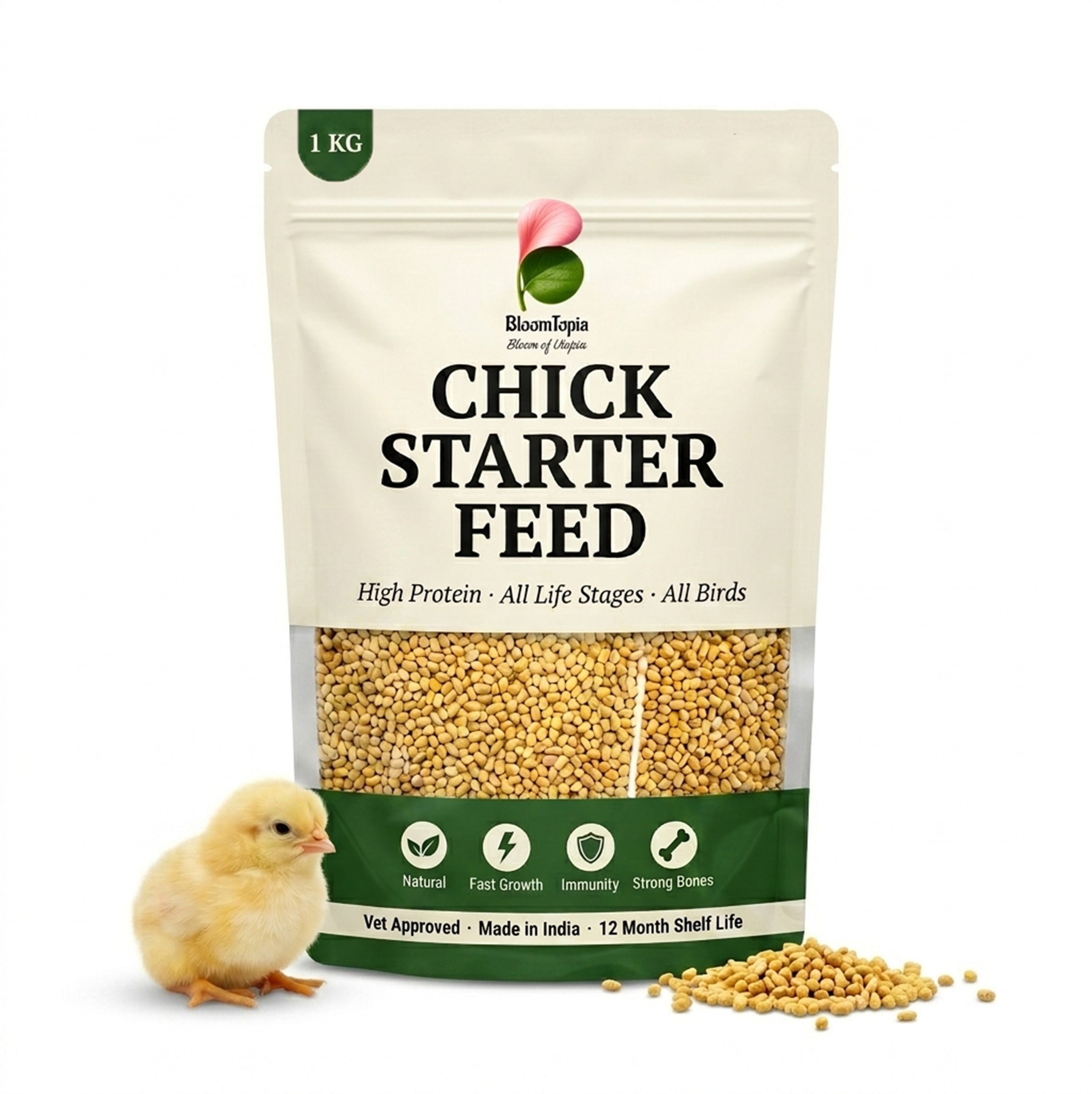 BloomTopia Chick Starter Feed | High Protein Hen Food | Murgi Dana 1 kg Dry All Life Stages Bird Food-picture-42