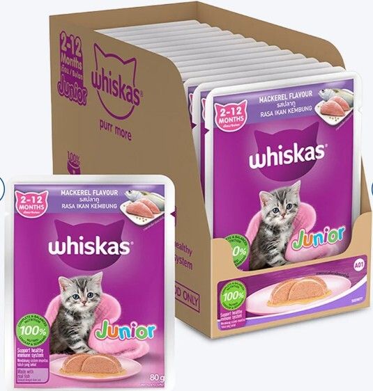 Whiskas Mackerel in Jelly Wet Food for Junior Kittens 2-12M 80g Pack of 12 Mackerel 0.08 kg (12x0.01 kg) Wet All Life Stages Cat Food-image-5