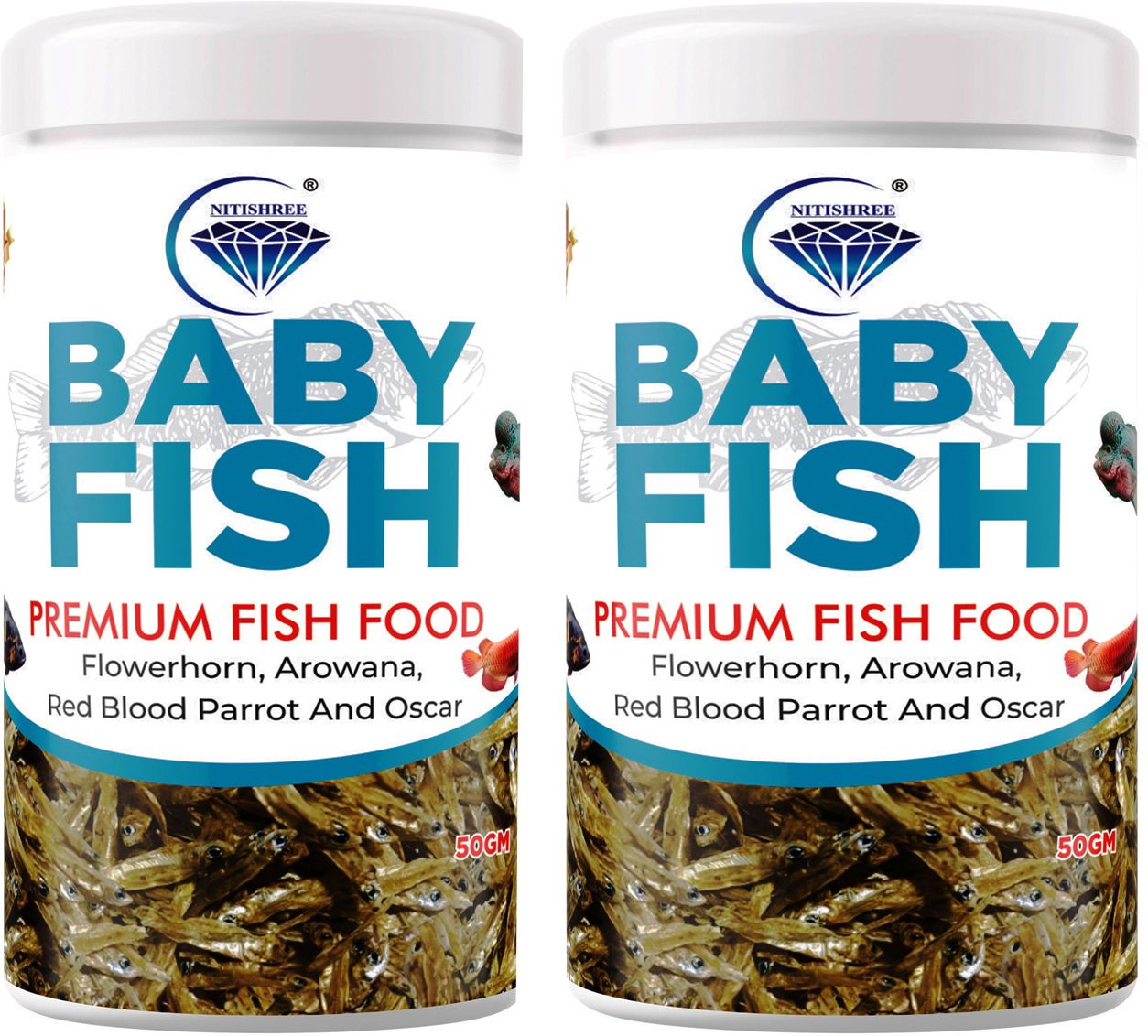 nitishree Baby Fish 100g – Fish Food for Arowana, Flowerhorn, Oscar Fish & Turtle Fish 0.1 kg (2x0.05 kg) Dry Adult, New Born, Young Fish Food-picture-10