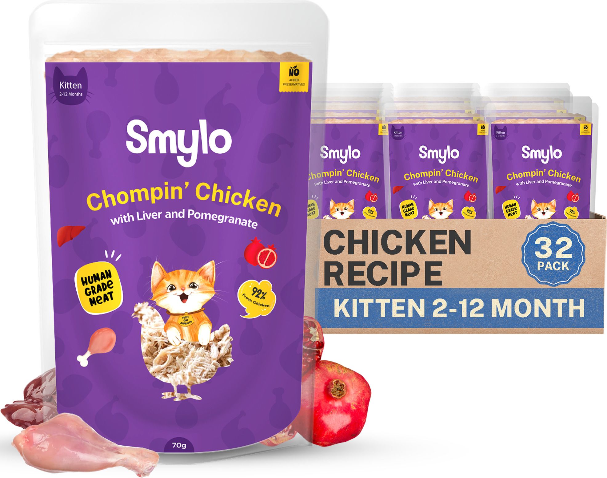 Natural Healthy Wet Kitten Food (2-12 Months) Chicken, Liver 2.24 kg (32x0.07 kg) Wet Young Cat Food-image-5