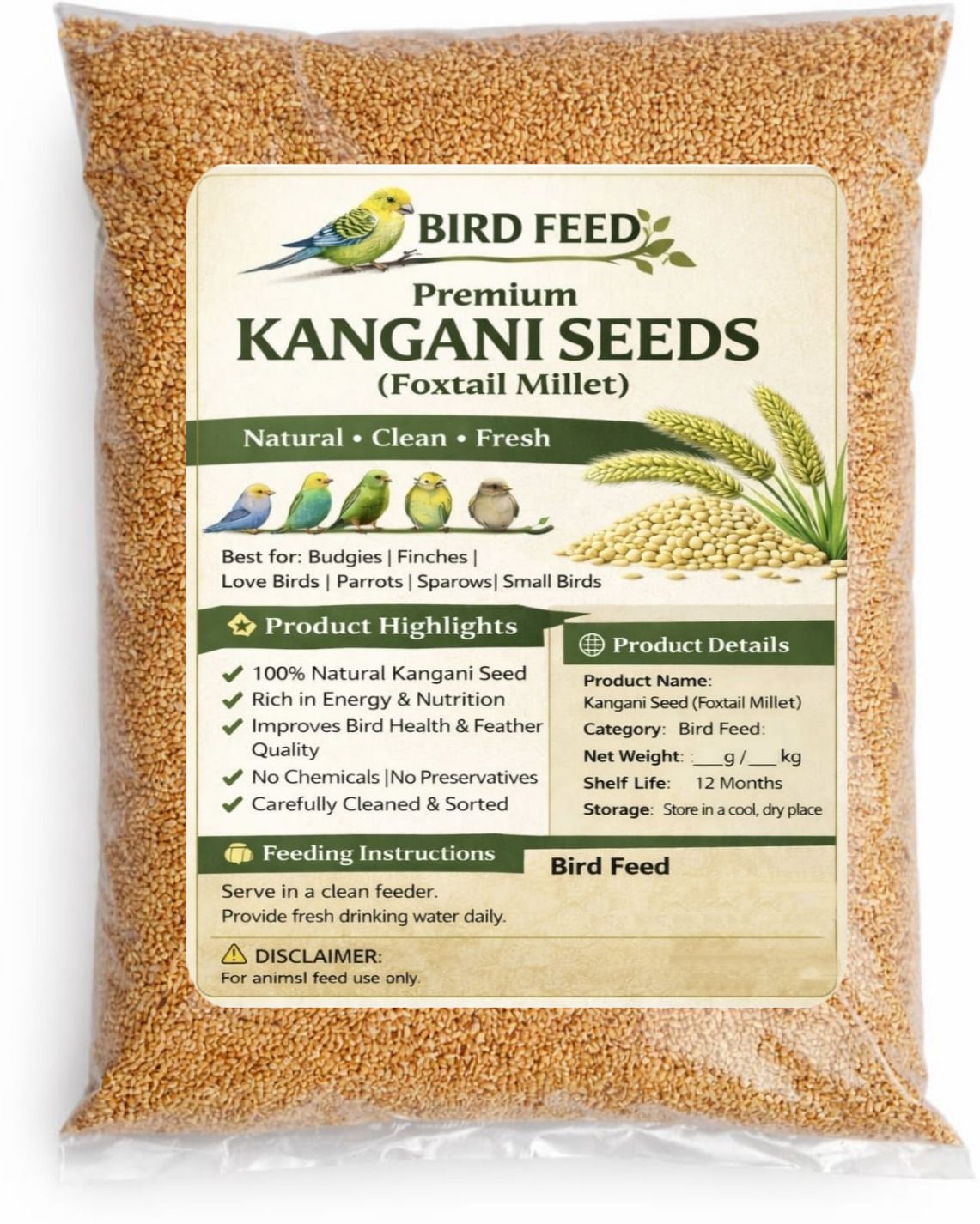 bird feed ​Premium Kangni Seeds for Birds (Foxtail Millet) - 100% Natural Bird Food 0.9 kg Dry Adult, Young Bird Food-picture-22